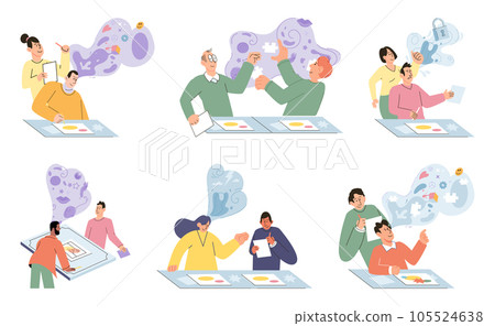 Depression counseling, seasonal affective disorder treatment, psychotherapy, behavioural cognitive therapy abstract metaphor. Games therapy to person with confusion in head. Mental therapy game 105524638