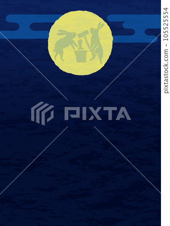 Illustration of a rabbit pounding rice cakes in the full moon Vector illustration material for moon viewing 105525554