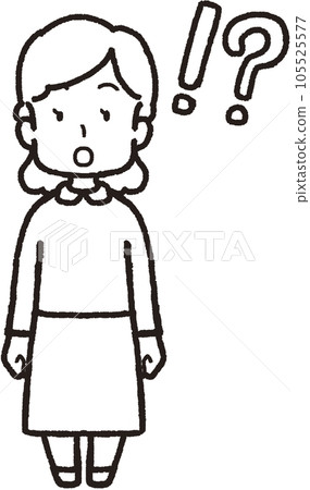 on the right side of your face! ? Full-body line drawing illustration of a surprised woman facing the front with a mark on the right side of your face! ? Full-body line drawing illustration of a surprised woman facing the front with a mark 105525577