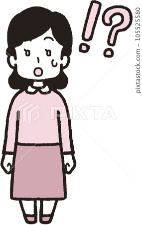 on the right side of your face! ? Full body illustration of a surprised woman facing the front with a mark 105525580