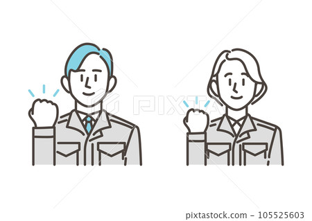 穿著工作服的男女工人微笑著擺出勇敢的姿勢[矢量插畫素材] 105525603