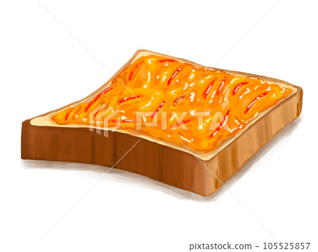 Toast, white bread, plenty of jam, marmalade, marmalade bread, breakfast, freshly baked, 6 slices, shaded 105525857