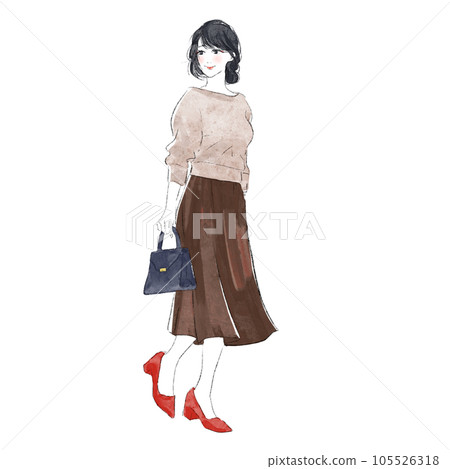 Fashionable autumn and winter fashion illustration watercolor painting woman 1 Fashionable autumn and winter fashion illustration watercolor painting woman 1 105526318