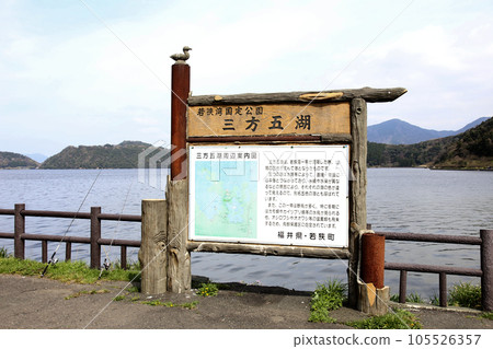 Lake Suigetsu Cherry Blossoms and Lake Suigetsu Cherry Blossoms and Mikata Five Lakes Mikata Lake Suigetsu Lake Sign Mikata Five Lakes Wakasa Town Fukui Prefecture Sakura Spring Scenery 105526357