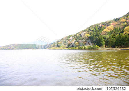 水月湖櫻花和水月湖櫻花和三方五湖 三方湖水月湖標誌 三方五湖福井縣若狹町櫻花春天風景 105526382