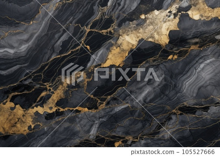 Abstract marbled background. Luxurious elegant black and grey marble stone texture, with gold details. 105527666