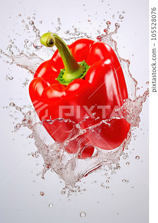 Red pepper with water splash. Close-up. Red pepper with water splash. Close-up. 105528076