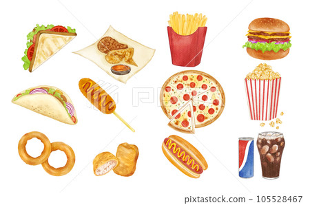 set of Fast food Isolated vector watercolor set of Fast food Isolated vector watercolor 105528467