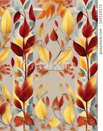 Floral autumn red yellow leaves painted background. Floral autumn red yellow leaves painted background. 105528572