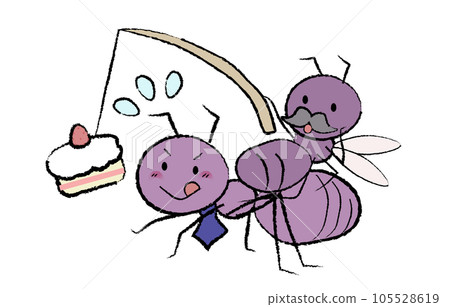 Salaryman-style worker ant and boss ant tempted by delicious food 105528619