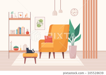 Cozy home interior design concept. Living room interior. Vector illustration in flat style Cozy home interior design concept. Living room interior. Vector illustration in flat style 105528639