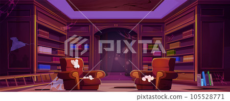 Abandoned dirty library room with bookshelf vector 105528771