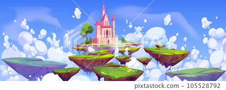 Magic castle on island floating in sky Magic castle on island floating in sky 105528792