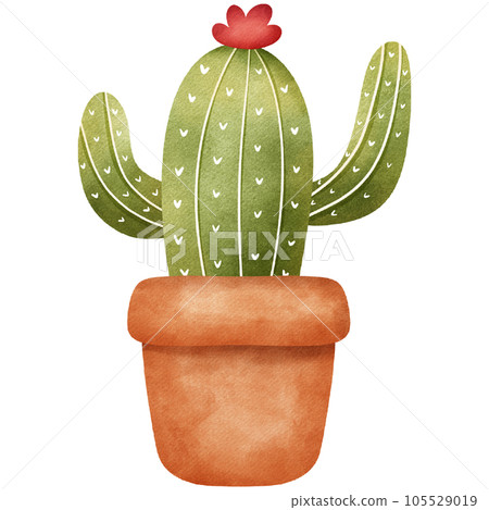cactus in a pot isolated with handdraw pencilcolor by hand drawing 105529019