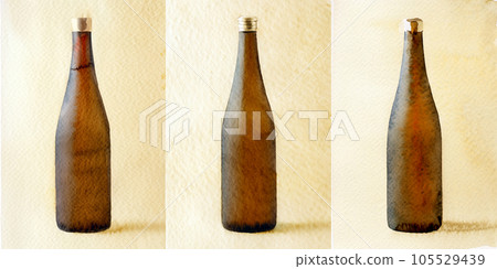 Unlabeled sake bottle / watercolor illustration (3-piece set) Unlabeled sake bottle / watercolor illustration (3-piece set) 105529439