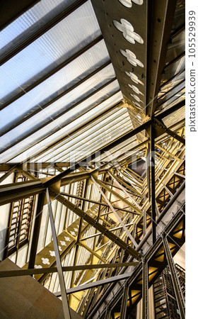 Geometric abstraction from a large number of old metal structures of various shapes and at different angles to each other Geometric abstraction from a large number of old metal structures of various shapes and at different angles to each other 105529939