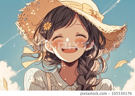 Straw hat girl and blue sky, Generative AI AI image Straw hat girl and blue sky, Generative AI AI image 105530176
