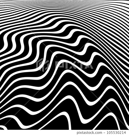 Wavy Lines Pattern with 3D Illusion and Twisting Motion Effect. Abstract Black and White Texture. Vector Art. Wavy Lines Pattern with 3D Illusion and Twisting Motion Effect. Abstract Black and White Texture. Vector Art. 105530214