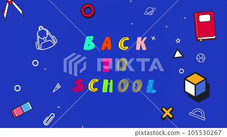 Educational Back to School animated blue background with science and educational elements. 3D animation with alarm clock. Educational Back to School animated blue background with science and educational elements. 3D animation with alarm clock. 105530267