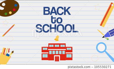 Animation of words Back to School with multiple school items. School and education concept. Animation of words Back to School with multiple school items. School and education concept. 105530271