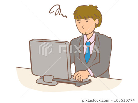 Attention disorder Illustration of a male office worker who can't keep his concentration at work 105530774