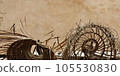 Summer in the City: Straw Hats Against a Wall. Horizontal banner 105530830