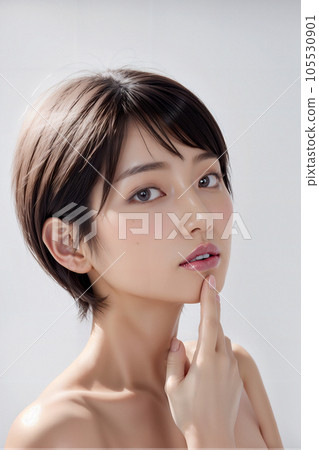 Beauty portrait of woman with finger on lips (GenerativAI) 105530901