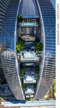Aerial view of Ploenchit road in Bangkok Downtown, financial district and business center, Thailand Aerial view of Ploenchit road in Bangkok Downtown, financial district and business center, Thailand 105531263