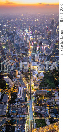 Aerial view of Ploenchit road in Bangkok Downtown, financial district and business center, Thailand 105531288
