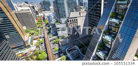 Aerial view of Ploenchit road in Bangkok Downtown, financial district and business center, Thailand Aerial view of Ploenchit road in Bangkok Downtown, financial district and business center, Thailand 105531334