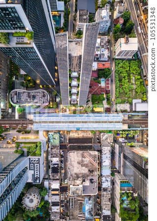 Aerial view of Ploenchit road in Bangkok Downtown, financial district and business center, Thailand 105531348