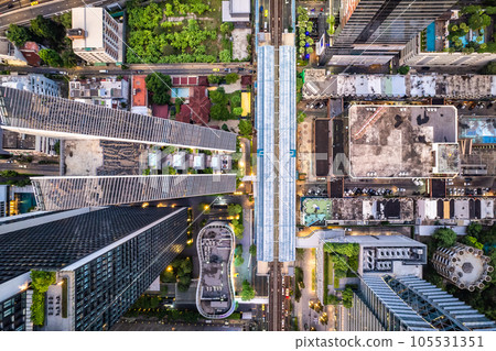 Aerial view of Ploenchit road in Bangkok Downtown, financial district and business center, Thailand Aerial view of Ploenchit road in Bangkok Downtown, financial district and business center, Thailand 105531351