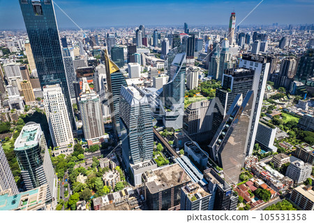 Aerial view of Ploenchit road in Bangkok Downtown, financial district and business center, Thailand 105531358