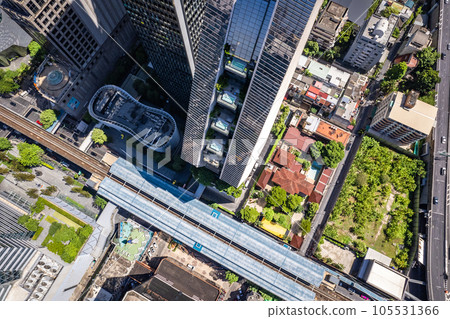 Aerial view of Ploenchit road in Bangkok Downtown, financial district and business center, Thailand 105531366