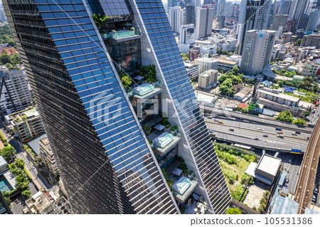 Aerial view of Ploenchit road in Bangkok Downtown, financial district and business center, Thailand 105531386
