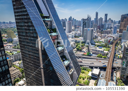 Aerial view of Ploenchit road in Bangkok Downtown, financial district and business center, Thailand Aerial view of Ploenchit road in Bangkok Downtown, financial district and business center, Thailand 105531390