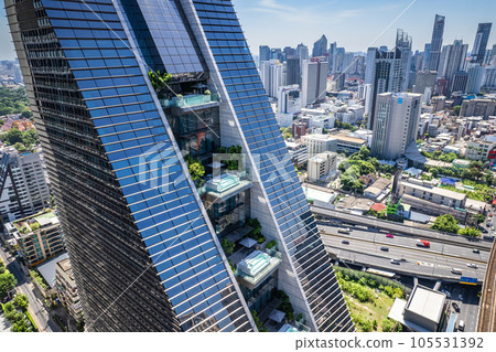 Aerial view of Ploenchit road in Bangkok Downtown, financial district and business center, Thailand 105531392