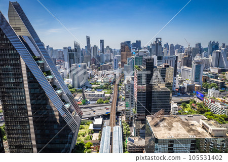 Aerial view of Ploenchit road in Bangkok Downtown, financial district and business center, Thailand Aerial view of Ploenchit road in Bangkok Downtown, financial district and business center, Thailand 105531402