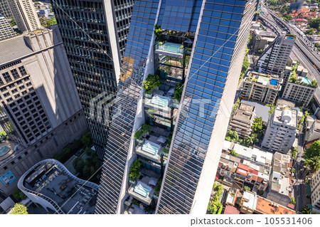 Aerial view of Ploenchit road in Bangkok Downtown, financial district and business center, Thailand 105531406