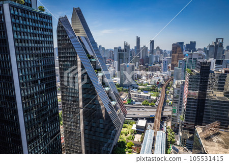 Aerial view of Ploenchit road in Bangkok Downtown, financial district and business center, Thailand Aerial view of Ploenchit road in Bangkok Downtown, financial district and business center, Thailand 105531415