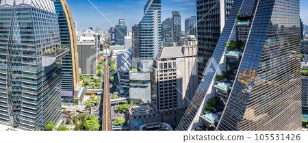 Aerial view of Ploenchit road in Bangkok Downtown, financial district and business center, Thailand 105531426
