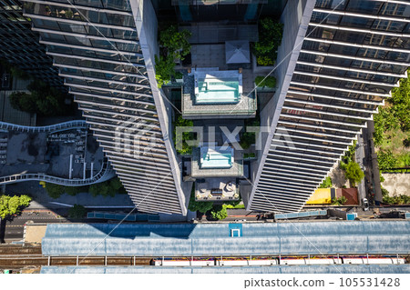 Aerial view of Ploenchit road in Bangkok Downtown, financial district and business center, Thailand 105531428