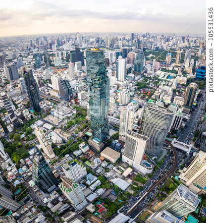 Aerial view of Sathorn and Saphan Taksin districts in Bangkok, Thailand 105531436