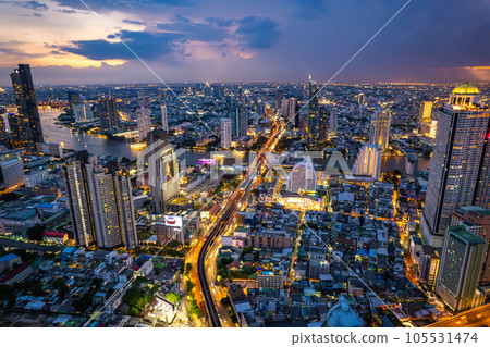 Aerial view of Sathorn and Saphan Taksin districts in Bangkok, Thailand Aerial view of Sathorn and Saphan Taksin districts in Bangkok, Thailand 105531474