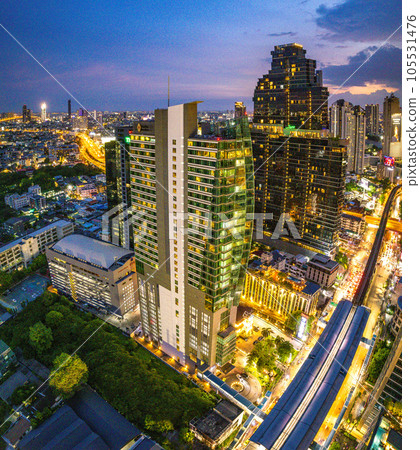 Aerial view of Sathorn and Saphan Taksin districts in Bangkok, Thailand Aerial view of Sathorn and Saphan Taksin districts in Bangkok, Thailand 105531476