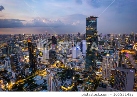 Aerial view of Sathorn and Mahanakhon tower in Bangkok, Thailand Aerial view of Sathorn and Mahanakhon tower in Bangkok, Thailand 105531482
