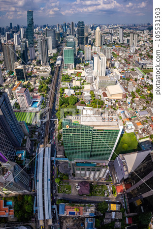 Aerial view of Sathorn and Saphan Taksin districts in Bangkok, Thailand Aerial view of Sathorn and Saphan Taksin districts in Bangkok, Thailand 105531503
