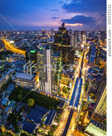 Aerial view of Sathorn and Saphan Taksin districts in Bangkok, Thailand Aerial view of Sathorn and Saphan Taksin districts in Bangkok, Thailand 105531512