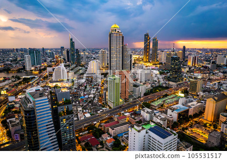 Aerial view of Sathorn and Saphan Taksin districts in Bangkok, Thailand 105531517