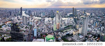 Aerial view of Sathorn and Saphan Taksin districts in Bangkok, Thailand 105531533